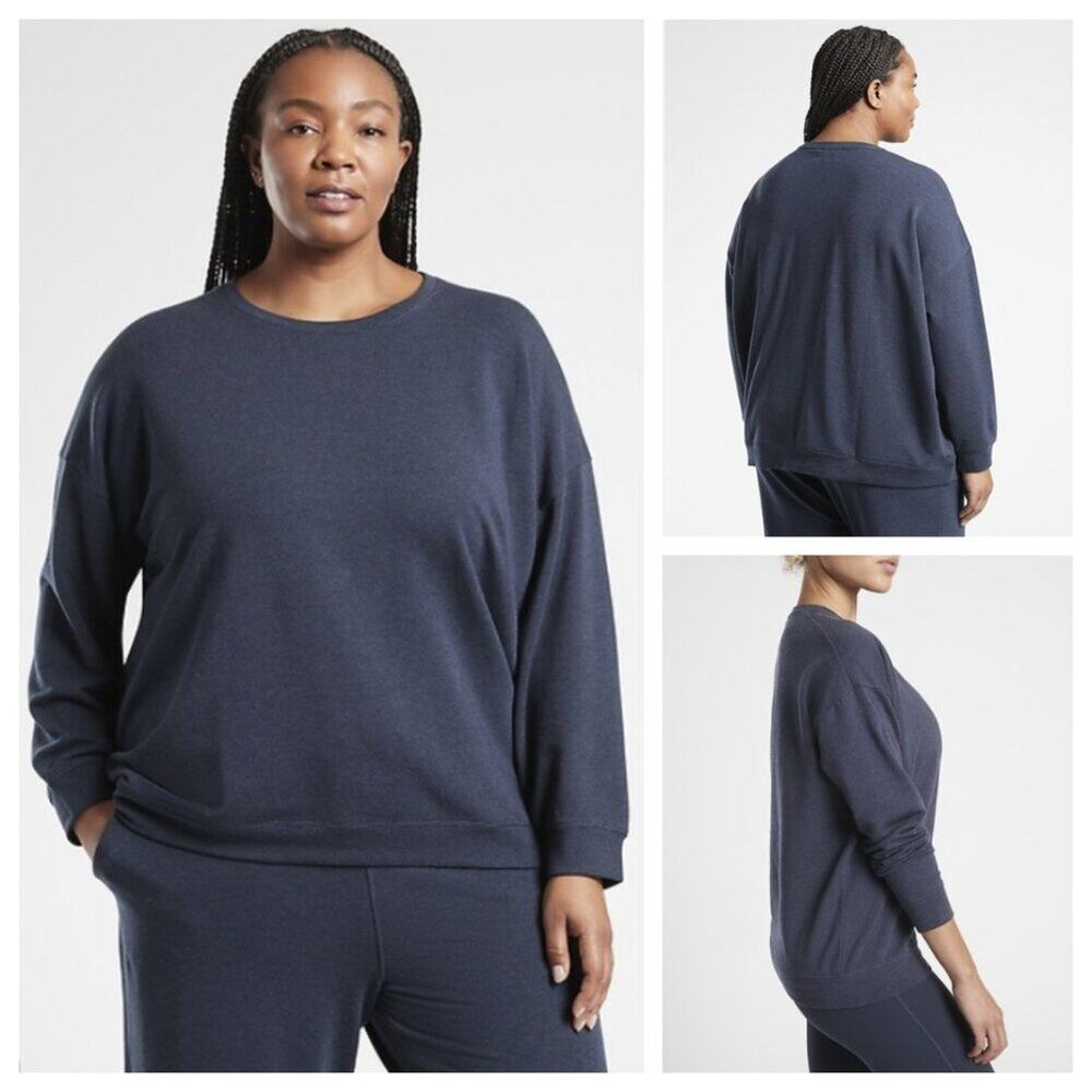 Athleta Women's Balance Pullover Micro Stripe Navy Heather Size 1X